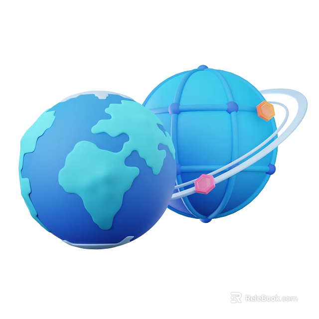 Two Piece Blue Globe Decorative Ornament Set With Green Continents Grid Design And Ring Accents 3d model 
