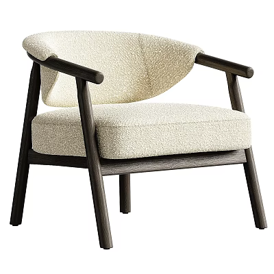 Modern Beige Upholstered Accent Chair With Wooden Arms And Legs Design 3d model