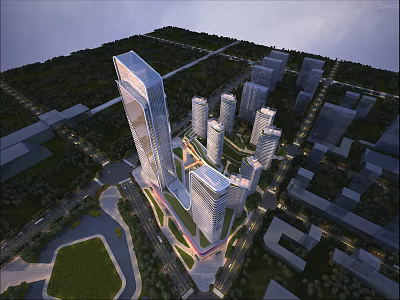 Aerial Planning Of Urban High Rise Buildings With Green Spaces And Road Networks 3d model