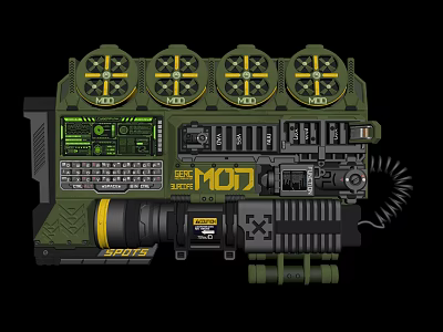 Green And Black Tactical Equipment With Circular Knobs Display Screen Keypad And Coiled Cable 3d model