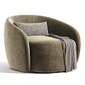 Light Gray Accent Chair with Rounded Design Woven Pattern Pillow and Gray Throw Blanket