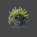 3D Rendered Virus Model With Green Spikes Yellow Green Surface Menacing Eyes And Sharp Fangs