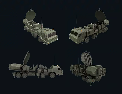 Mobile Military Weapon Systems Comprising Armored Vehicles with Radar Antennas for Military Operations 3d model