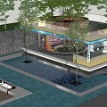 Modern Pergola With Glass Curtain Walls Surrounded By Trees Where People Gather In Urban Space