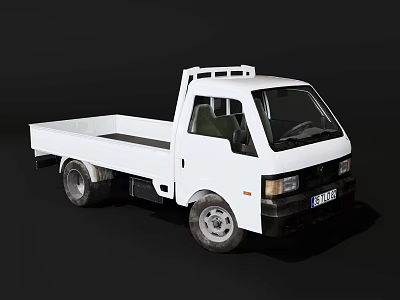 White Small Flatbed Truck With Single Cab And Black Front Bumper 3d model