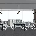 Modern Public Office Space Interior With Desks Office Chairs Grey Roller Blinds And Lighting