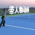 Multiple People Playing Tennis On Blue Court With Net And Ball Action