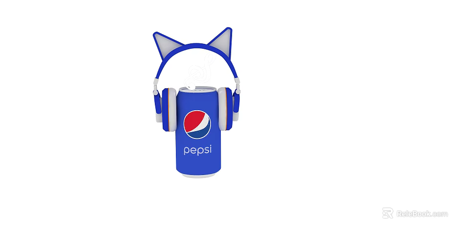 Pepsi Blue Drink Can Adorned With Cute Cat Ear Headphones Accessory 3d model 