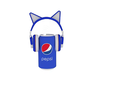 Pepsi Blue Drink Can Adorned With Cute Cat Ear Headphones Accessory 3d model