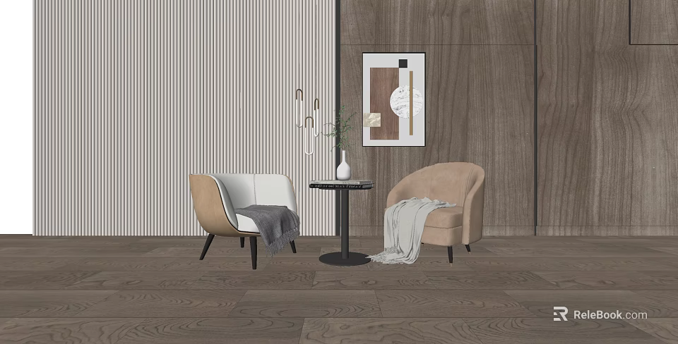 Cozy Leisure Sofa Set With Two Armchairs Side Table And Artwork 3d model