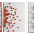 Modern Wall Decorations With Red White Cubes And Geometric Stripes