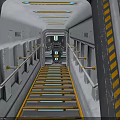 Elevator Corridor With Futuristic Design Metallic Structure Yellow Gray Color Scheme Handrails And Illuminated Indicators