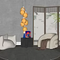 Modern Casual Sofa Combination Single Casual Sofa Side Screen Chandelier Combination 3d model