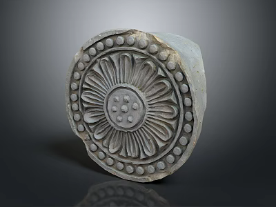 Circular Stone Sculpture Carving With Floral Pattern And Concentric Dots Design 3d model
