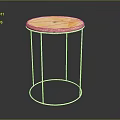 Modern Round Wooden Top Stool With Slim Metal Legs Design