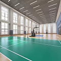 Spacious Basketball Gym With Wooden Flooring And Large Windows