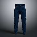 Dark Blue Casual Pants With Side Pockets And Belt Loop Design 3d model