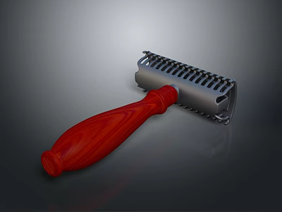 Lint Remover Daily Life Product With Red Wooden Handle And Metal Roller 3d model