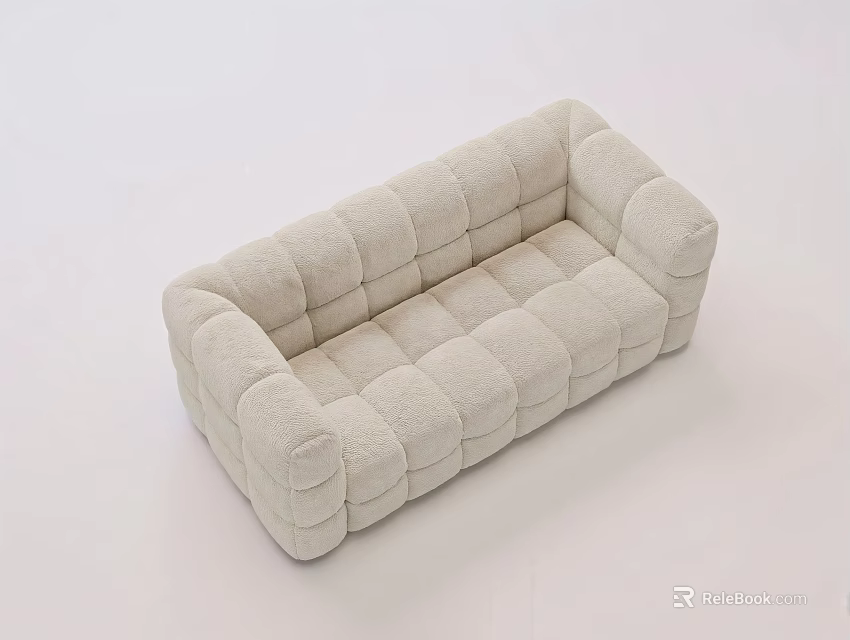 Modern Cream Double Sofa With Quilted Square Pattern Soft Upholstered Design 3d model