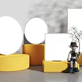 Modern Round Ceiling Lights Display With White Finish Yellow Platforms And Decorative Figurine