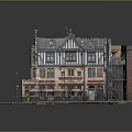 Traditional Half Timbered Building With Storefront Outdoor Seating And Red Brick Section 3d model