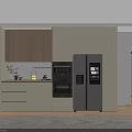 Modern Wooden Sideboard With Light Panels Storage Drawers Cabinets Open Shelves And Built-in Appliances