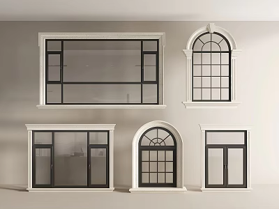 Modern Floor To Ceiling Windows Design With Arched Frames And Glass Grids 3d model