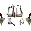 Traditional Chinese Martial Arts Weapons On Rack With Wu And Dao Character Drums