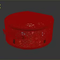 Round Decorative Storage Box With Vibrant Floral And Butterfly Patterns Red Trim And Leather Handle