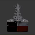 Detailed Warship Model With Gray Deck Red Hull And Naval Cannons