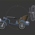 Vintage Style Decorative Carriage With Brown Seat Blue Frame And White Mesh Structure