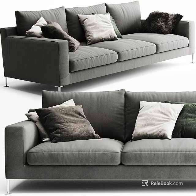 Modern Gray Two Seater Sofa With Multiple Colored Cushions And Minimalist Design 3d model