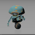 Blue And Orange Robot Character With Mushroom Shaped Helmet Circular Eye Hexagonal Texture And Wheel Base