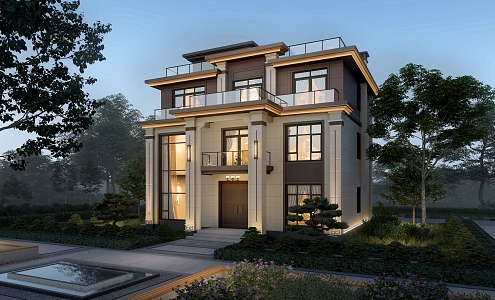 New Chinese style single-family villa 3d model