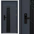 Dark Gray Security Door With Elegant Iron Patterns And Smart Lock System Design 3d model