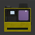 Retro Instant Camera With Yellow Black Body Purple Display And Vintage Design