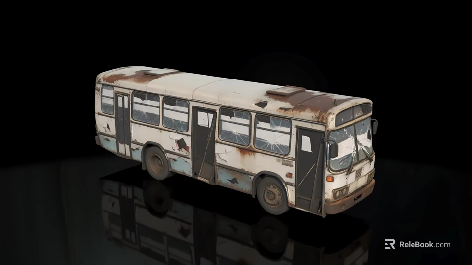 Old Rusty Bus Exterior With Broken Windows And Weathered Metal Body 3d model 