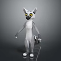 3D Animated Lemur Character With Grey White Fur Large Yellow Eyes Holding Clapperboard