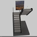 Modern Interior Staircase With Wooden Steps Metal Railings And Wall Art Design