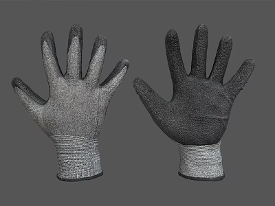 Knitted Work Gloves in Gray and Black with Non Slip Palm Design Pair 3d model