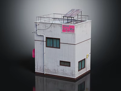 Family Restaurant Building Exterior With Two Story Structure Red Signage And Windows 3d model