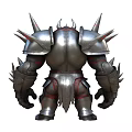 Game Film Fantasy Warrior In Silver Spiked Armor With Horned Helmet And Red Accents 3d model