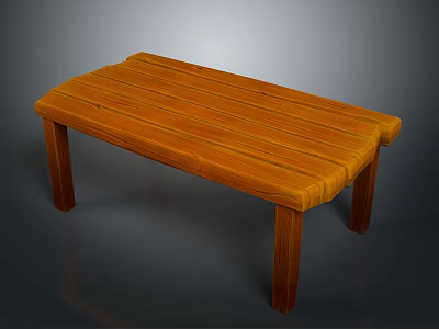 Simple Natural Wooden Bench With Slat Top And Solid Wood Legs Design 3d model