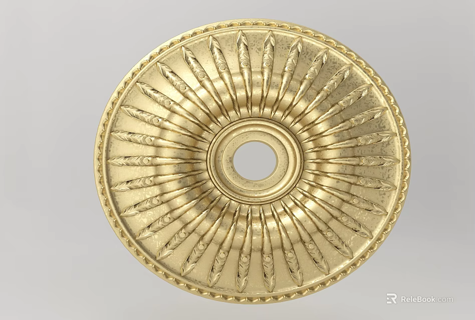 Golden Ornate Ceiling Rose With Radiant Patterns Central Hole And Decorative Edge 3d model 