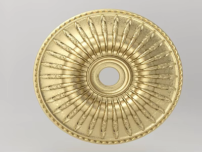 Golden Ornate Ceiling Rose With Radiant Patterns Central Hole And Decorative Edge 3d model