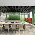 Modern Lounge Area Interior Design With Long Table Green Plants And Orange Seats