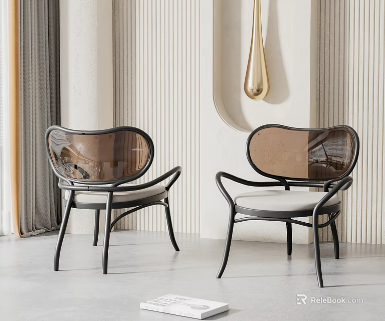 Elegant Leisure Chairs With Transparent Backrest Black Metal Frame And Comfortable Seat Design 3d model 