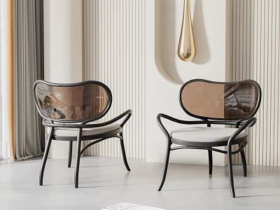 Elegant Leisure Chairs With Transparent Backrest Black Metal Frame And Comfortable Seat Design 3d model