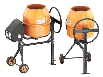 Heavy Duty Industrial Concrete Mixers With Orange Drums Black Stands And Wheels 3d model