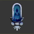 Decorative Fountain Design With Arched Top Blue Interior Central Sculpture And Ornamental Base